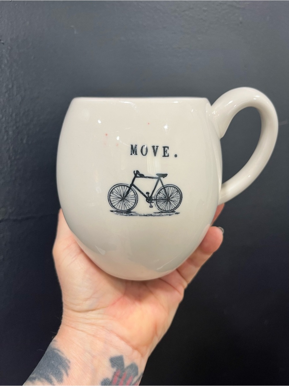 HTF Rae Dunn Magenta MOVE Bicycle Coffee Mug Rare Red Interior